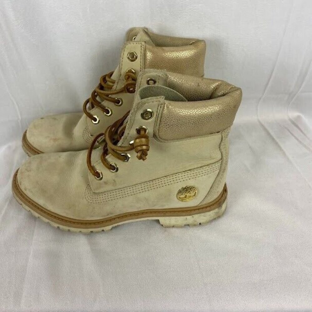 Timberland Womens Boots, Rare Cream‎ and Gold, A18L5 Waterproof, Size US 7